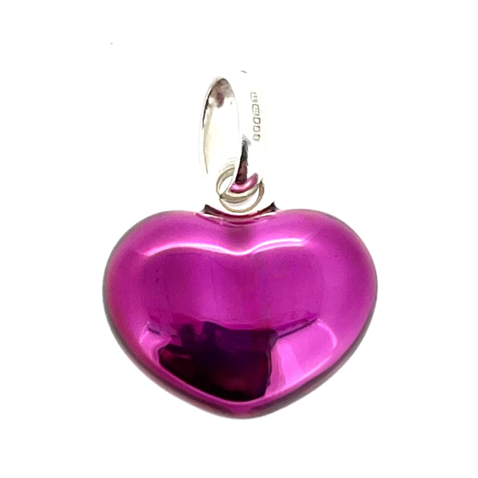 Rear view of polished silver heart charm