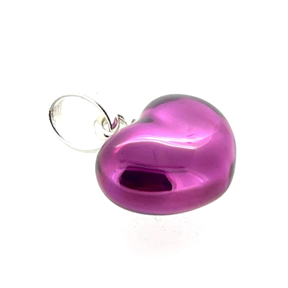 Sterling silver heart charm with translucent purple enamel