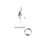 Letter L charm photographed upright on white background