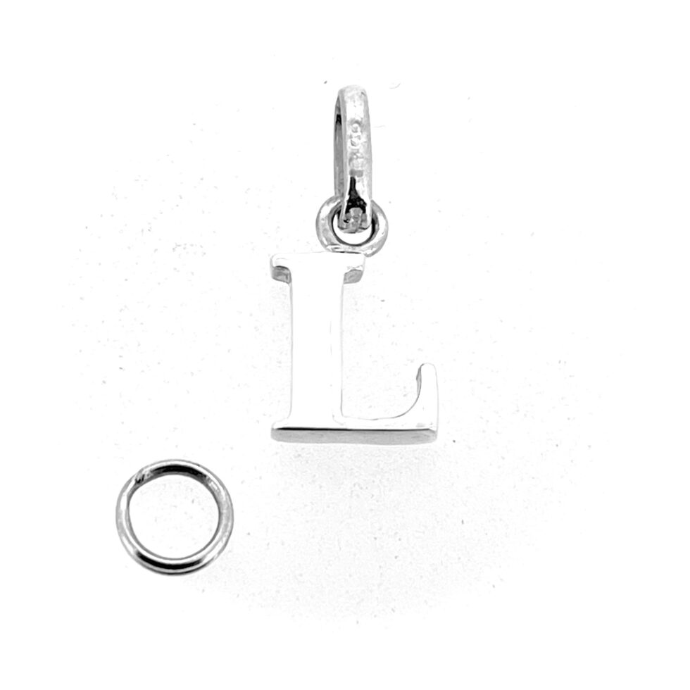 Sterling silver letter L charm with serif design