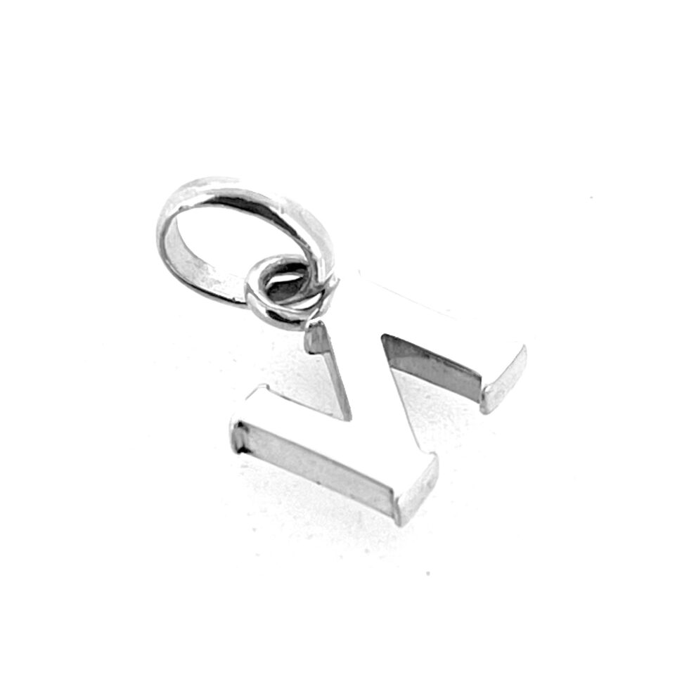 Silver letter N charm from Modern Block Alphabet series