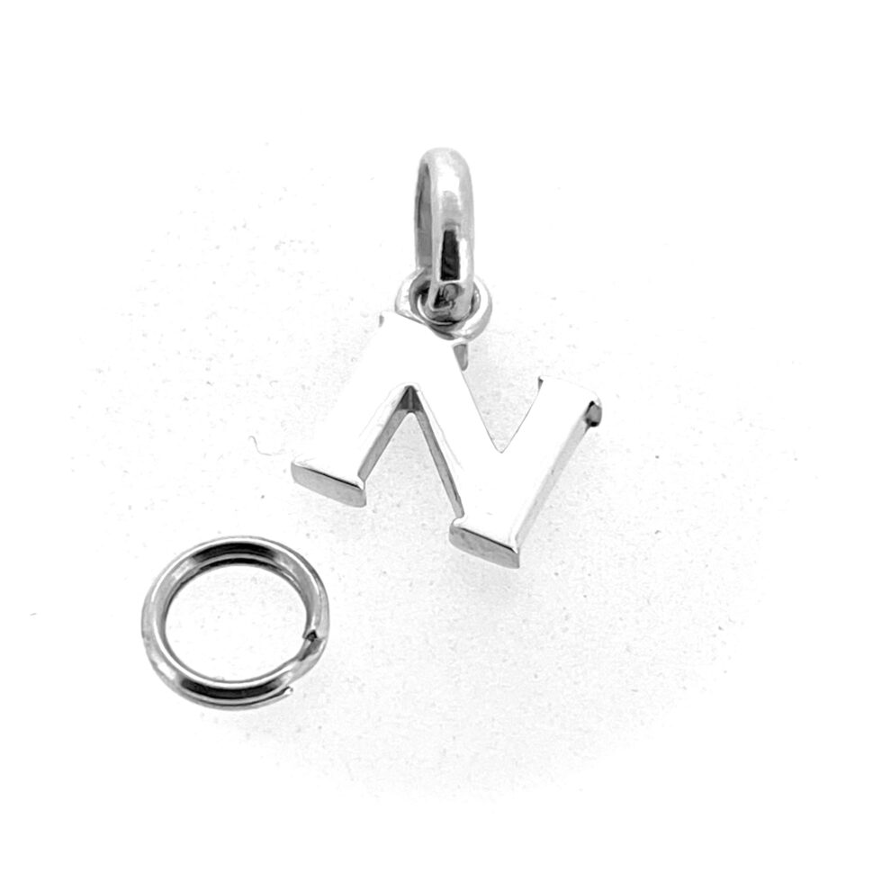 Sterling silver letter N charm modern block design