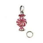 Close-up of Pink Candy Charm showing pink enamel and polished silver spiral