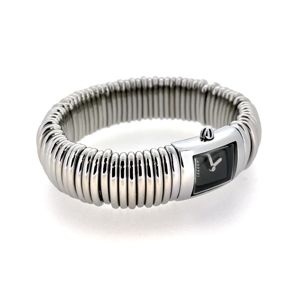 Side profile showing curved rectangular case and Sweetie bracelet.