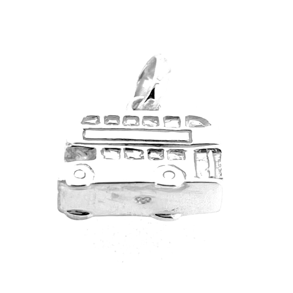 Side view showing hallmarked bail on silver London Bus Charm