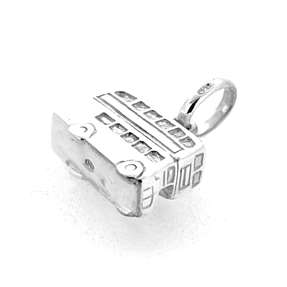 Vintage Links of London Double-Decker Bus Charm front view, polished sterling silver
