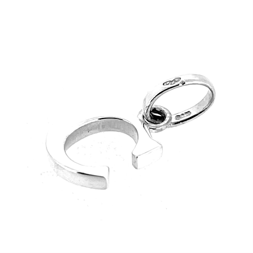 Rounded modern sans serif C charm in polished silver