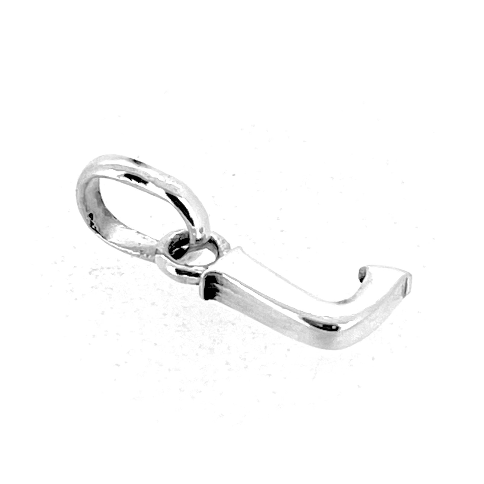 Polished soft block-serif J charm with oval bail