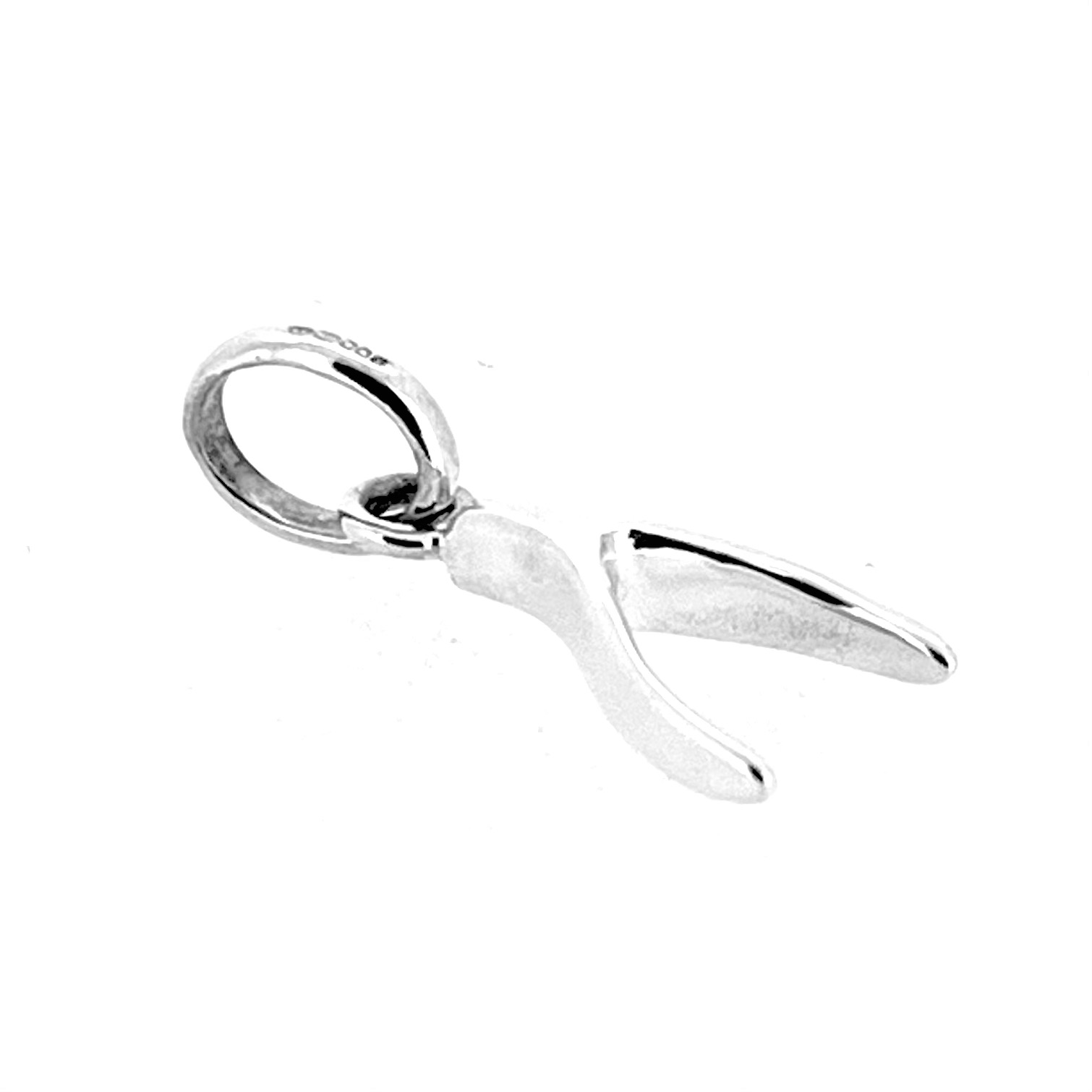 Vintage polished silver wishbone charm side profile