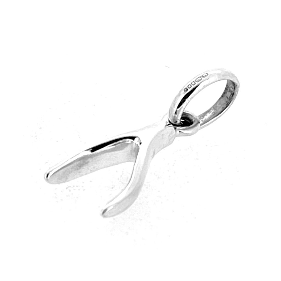 Vintage polished silver wishbone charm side profile