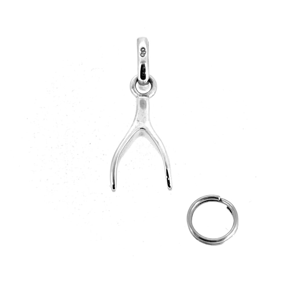 Sterling silver Links of London wishbone charm close-up