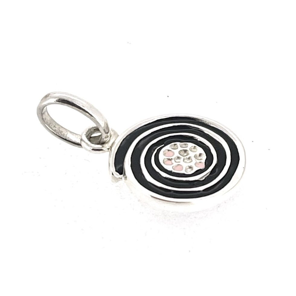 Liquorice sweet inspired silver charm close up