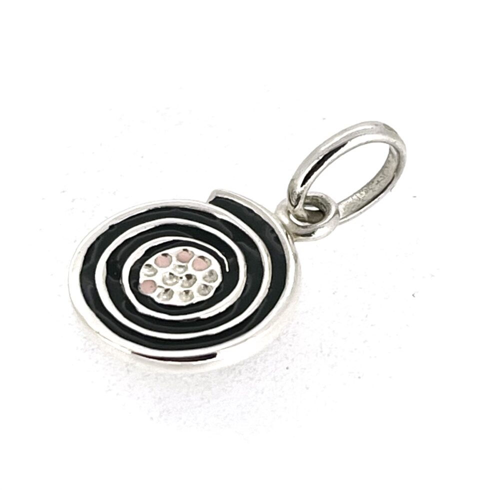 Black enamel swirl charm sterling silver detail