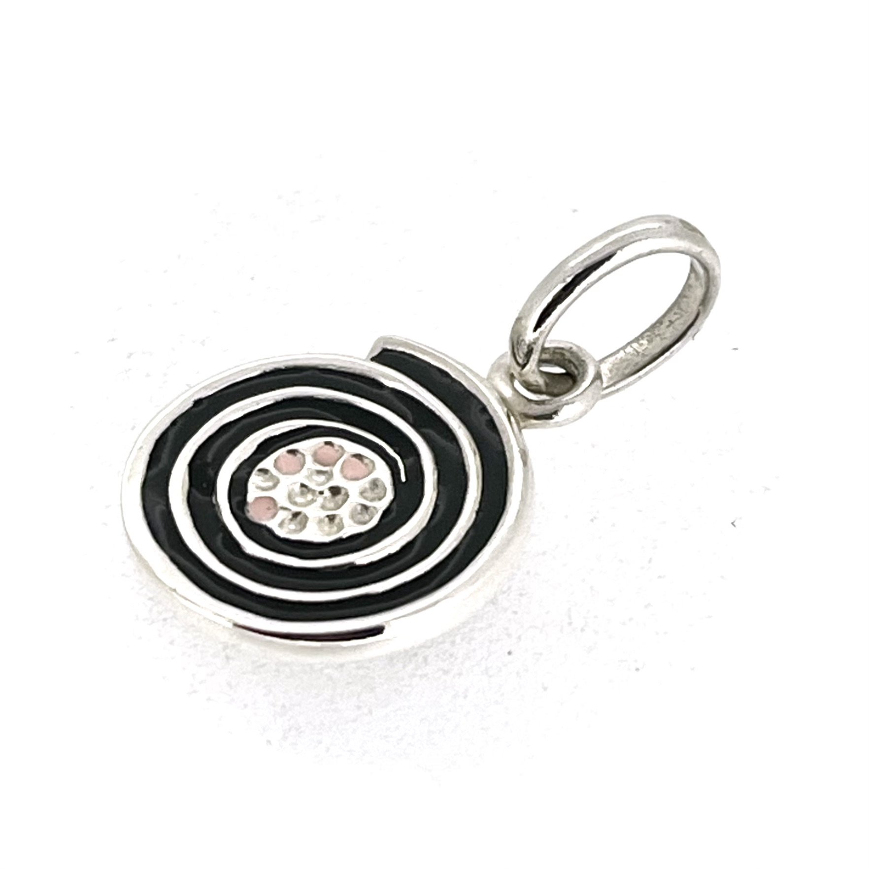 Black enamel swirl charm sterling silver detail
