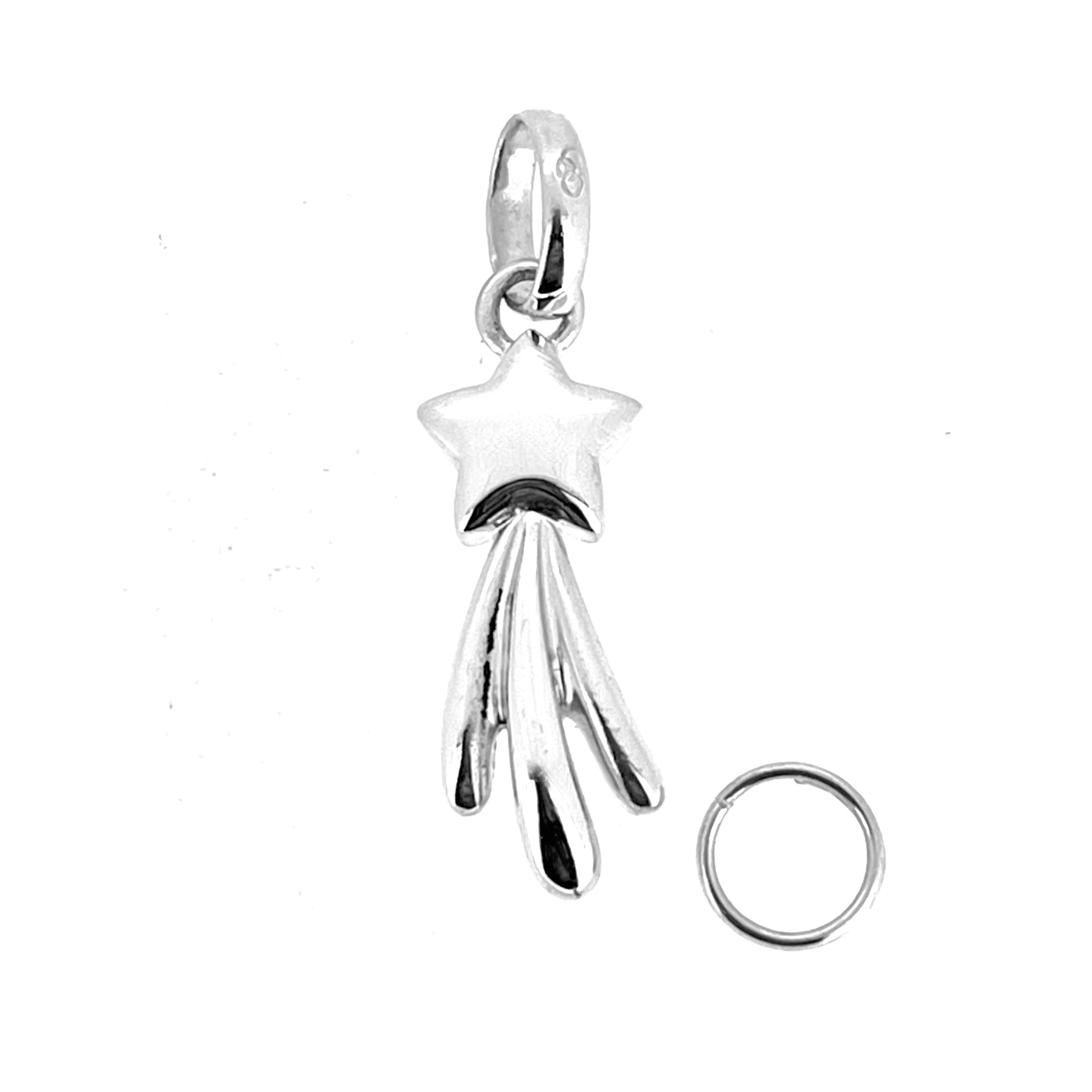 Sterling silver shooting star charm with flowing tail detail