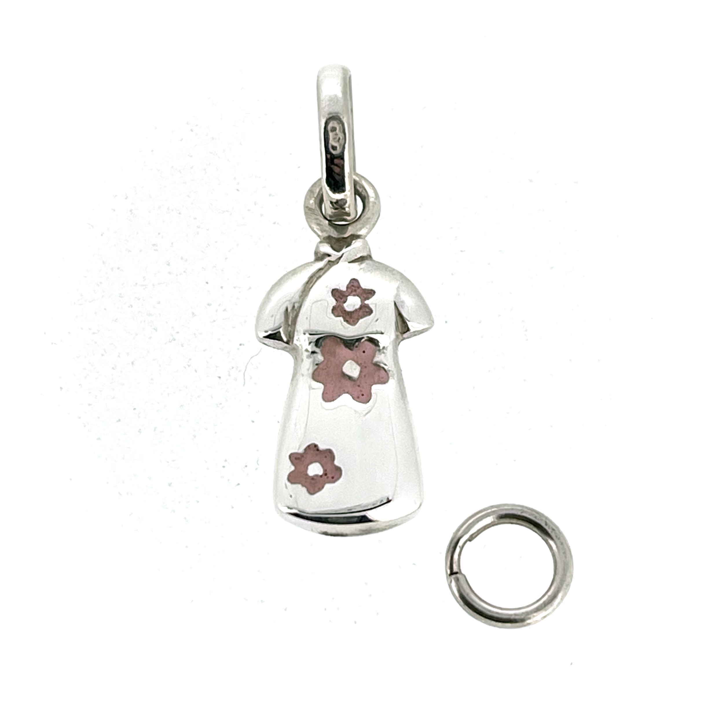 Vintage Links of London sterling silver dress charm with pink enamel floral details