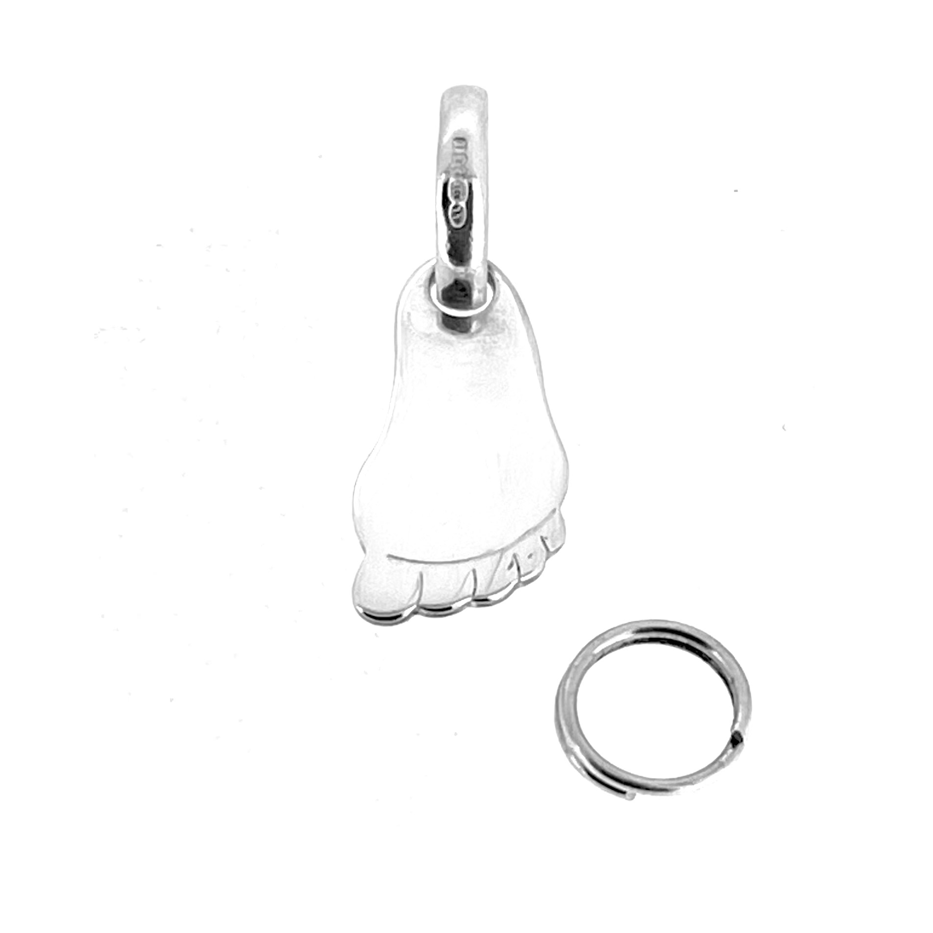 Sterling silver baby footprint charm with Sweetie bracelet split ring