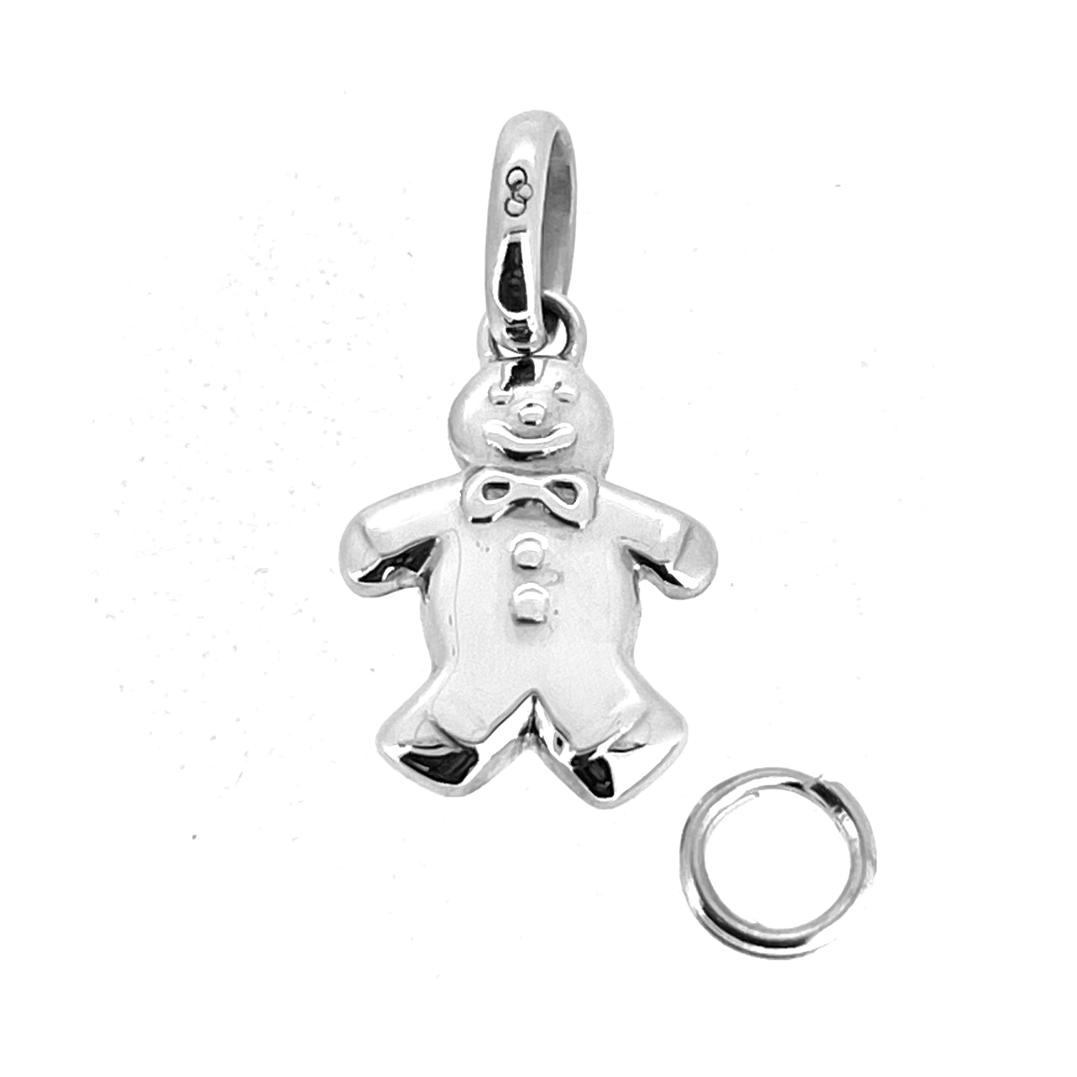 Sterling silver gingerbread man charm with bow tie detail