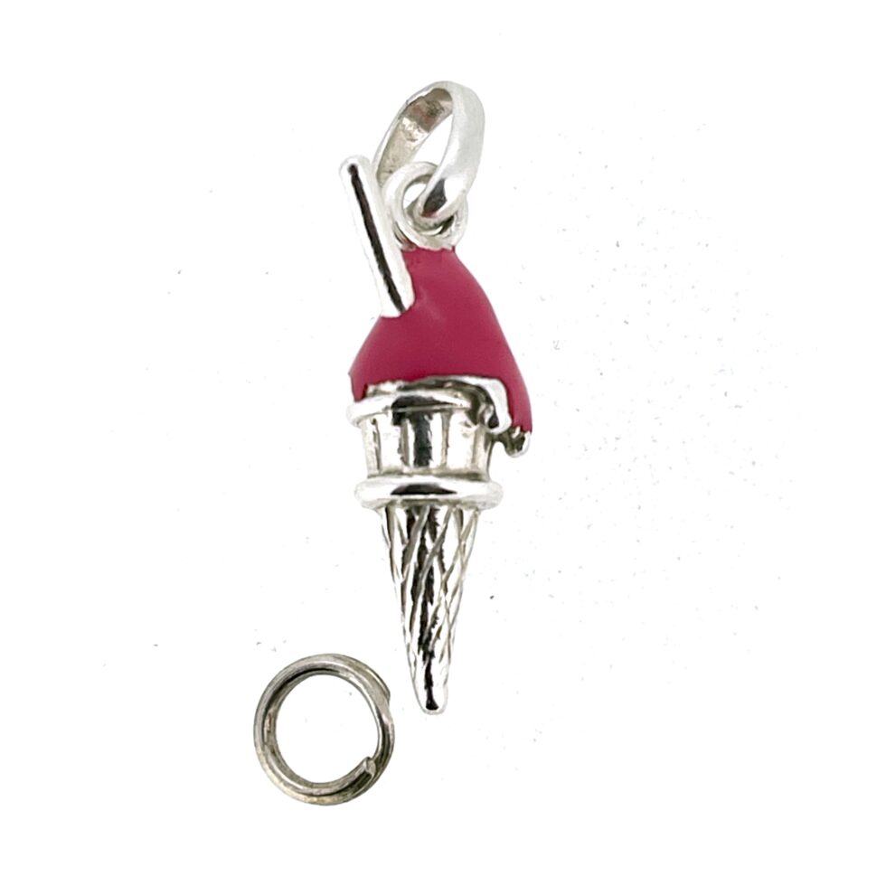 Silver ice cream cone charm with waffle texture and enamel scoop