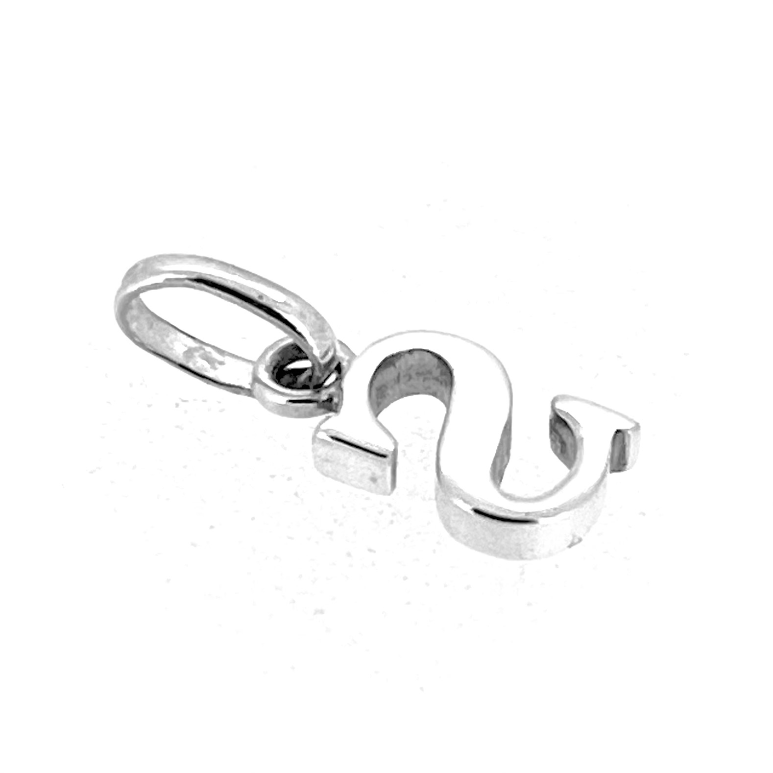 Sculpted script Letter S charm in polished sterling silver