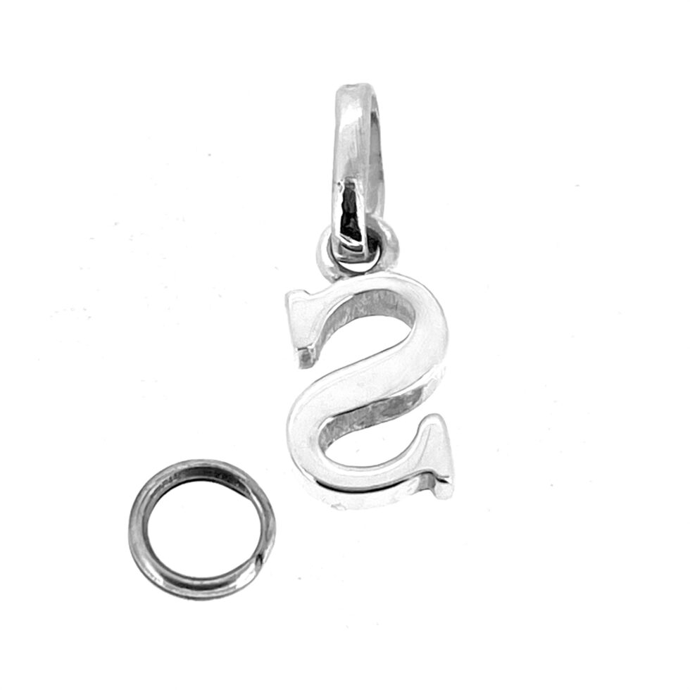 Vintage silver Letter S charm with flowing calligraphic design