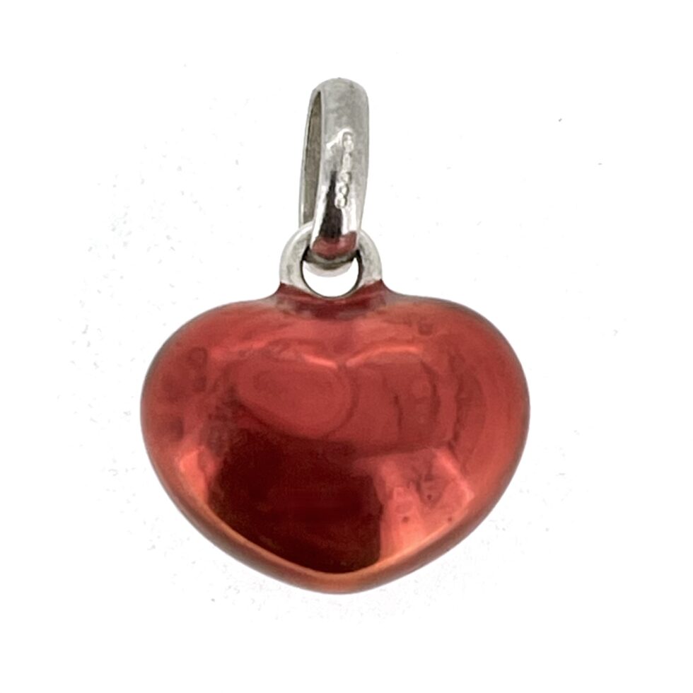 Vintage enamel heart charm with soft domed profile and oval bail