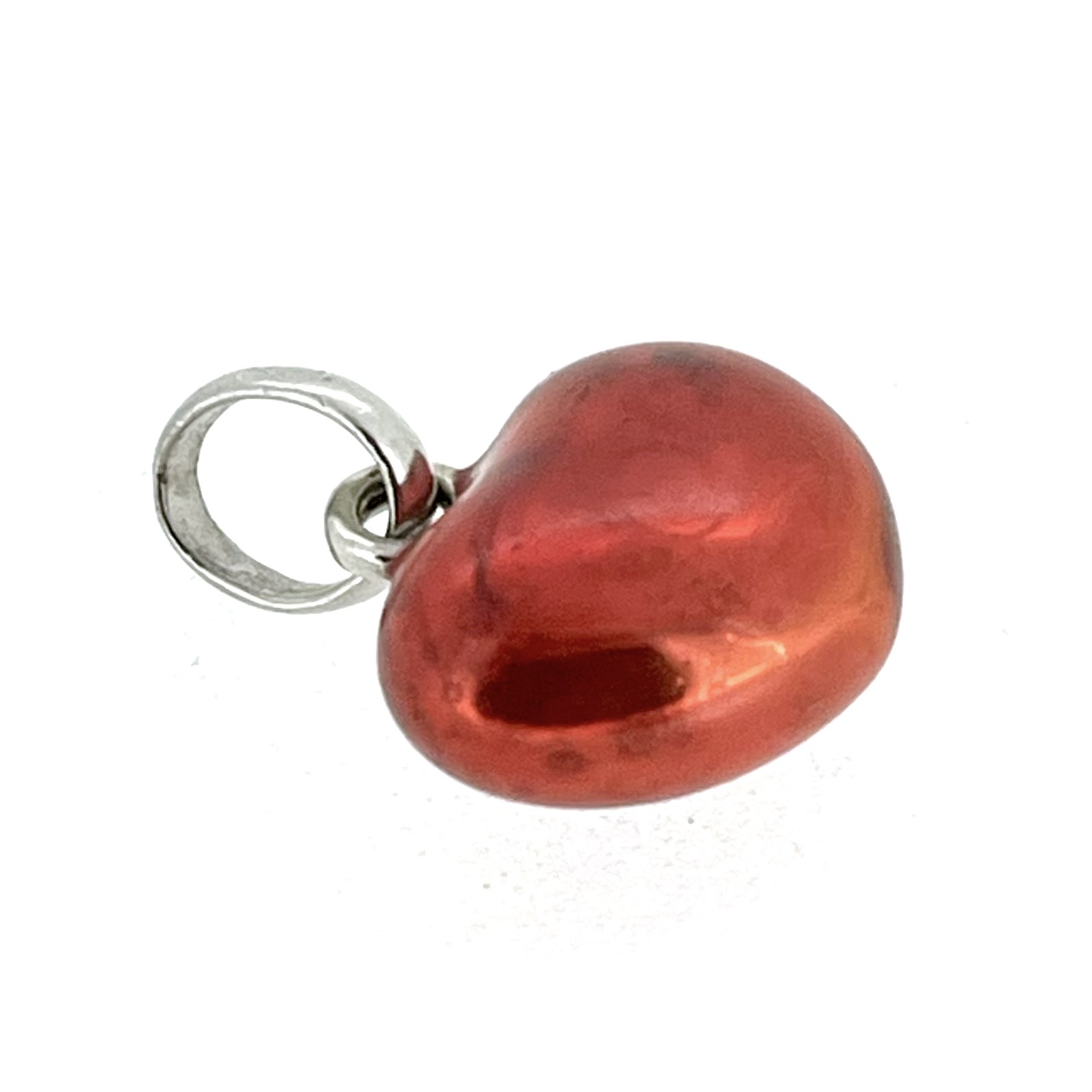 Sterling silver heart charm with deep red translucent enamel glow