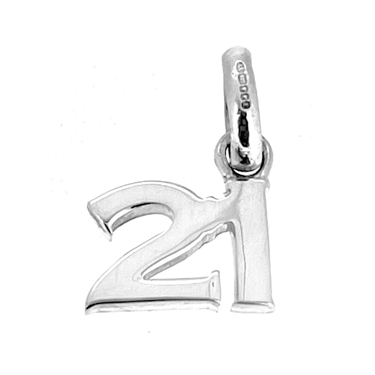 Silver 21 charm compatible with 5mm chains