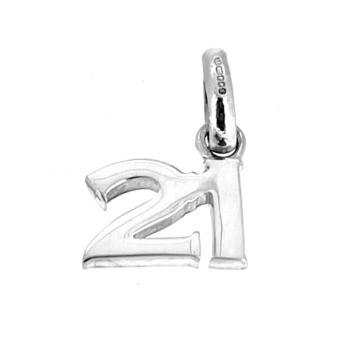 Links of London sterling silver Number 21 charm front view