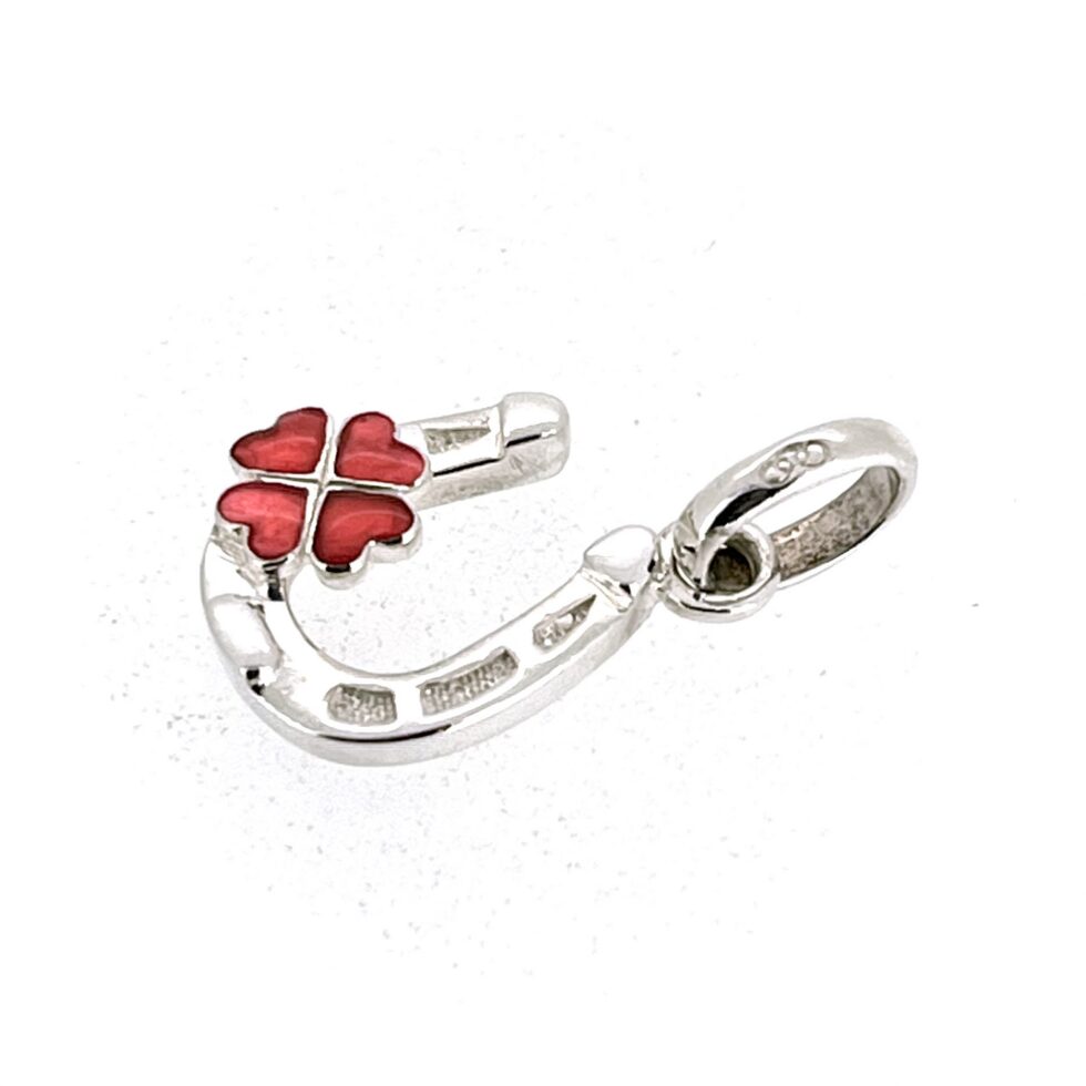 Translucent deep orange enamel four-leaf clover detail