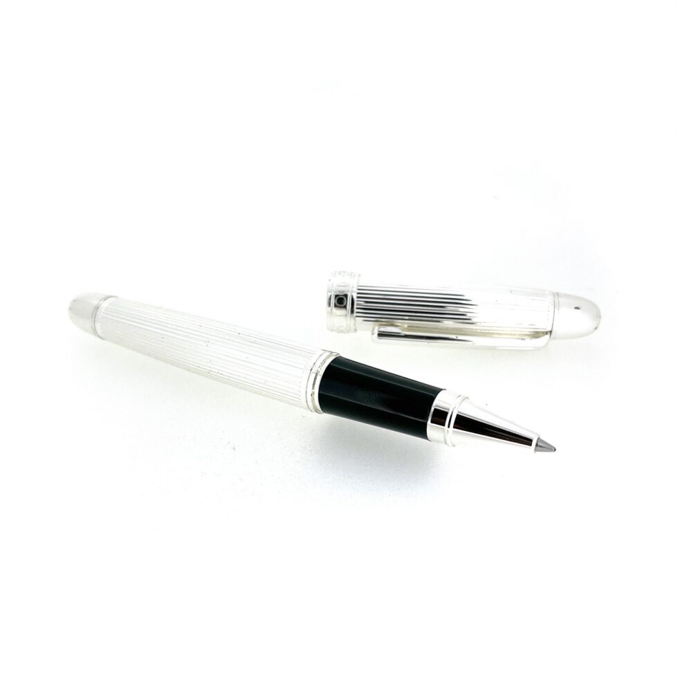 Silver plated pen with black resin grip section