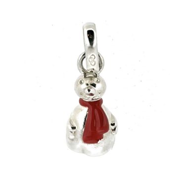 Three dimensional snowman charm red enamel detail