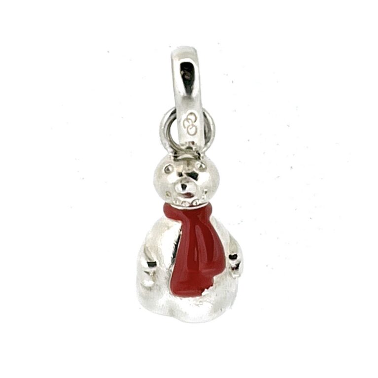 Three dimensional snowman charm red enamel detail