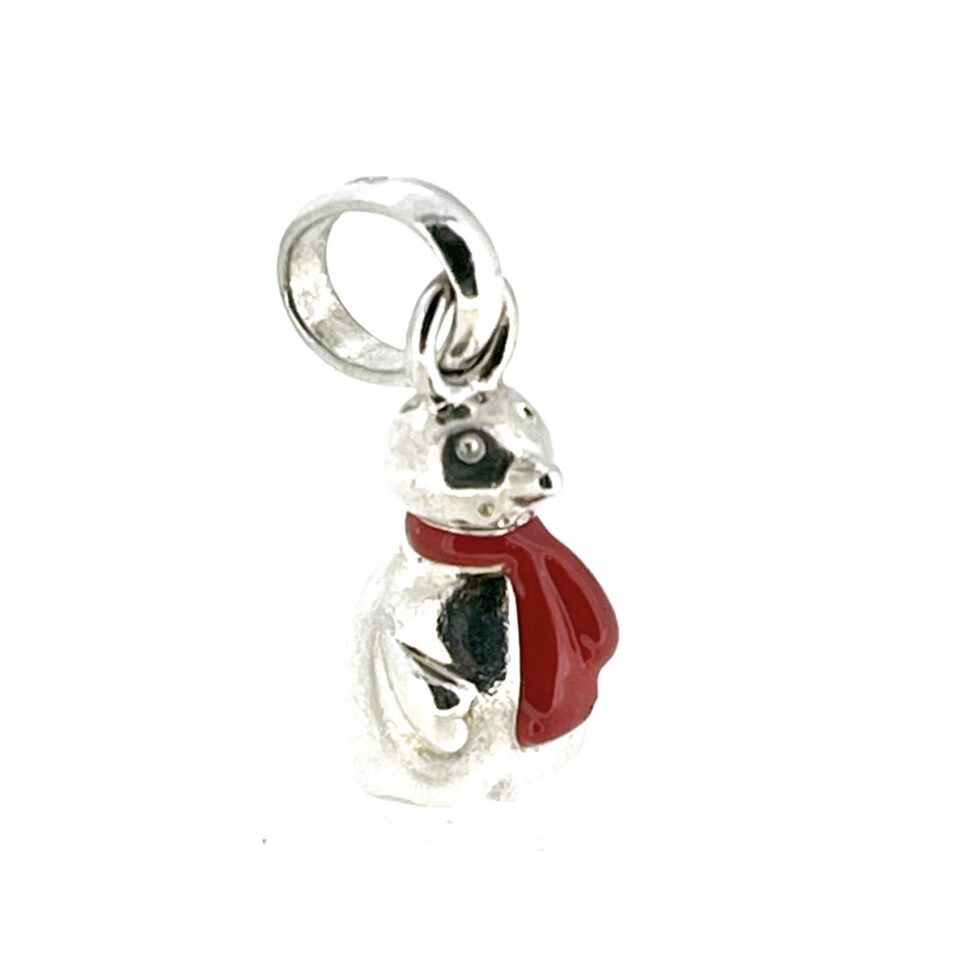Snowman charm with red enamel scarf front view