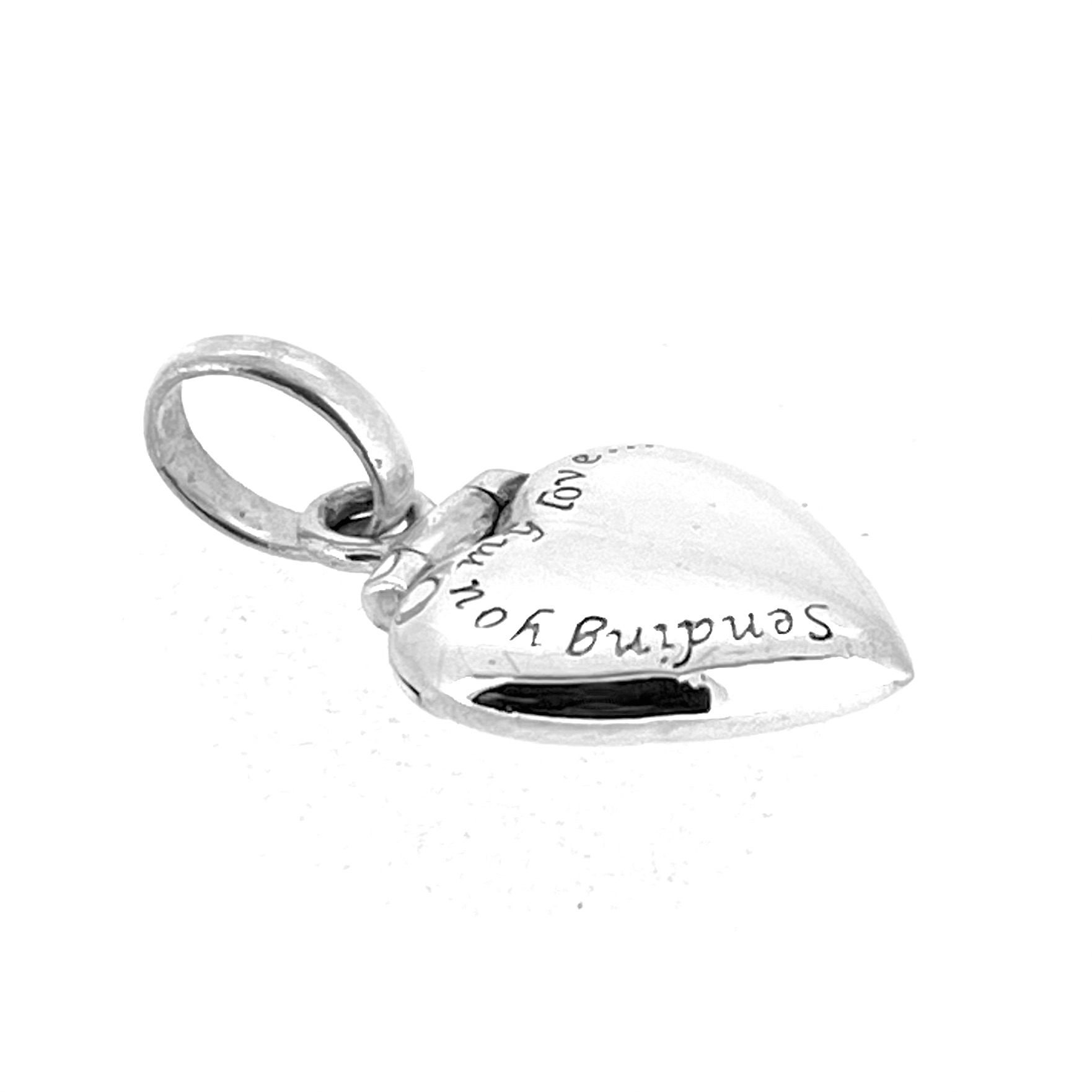 Silver heart envelope charm side profile