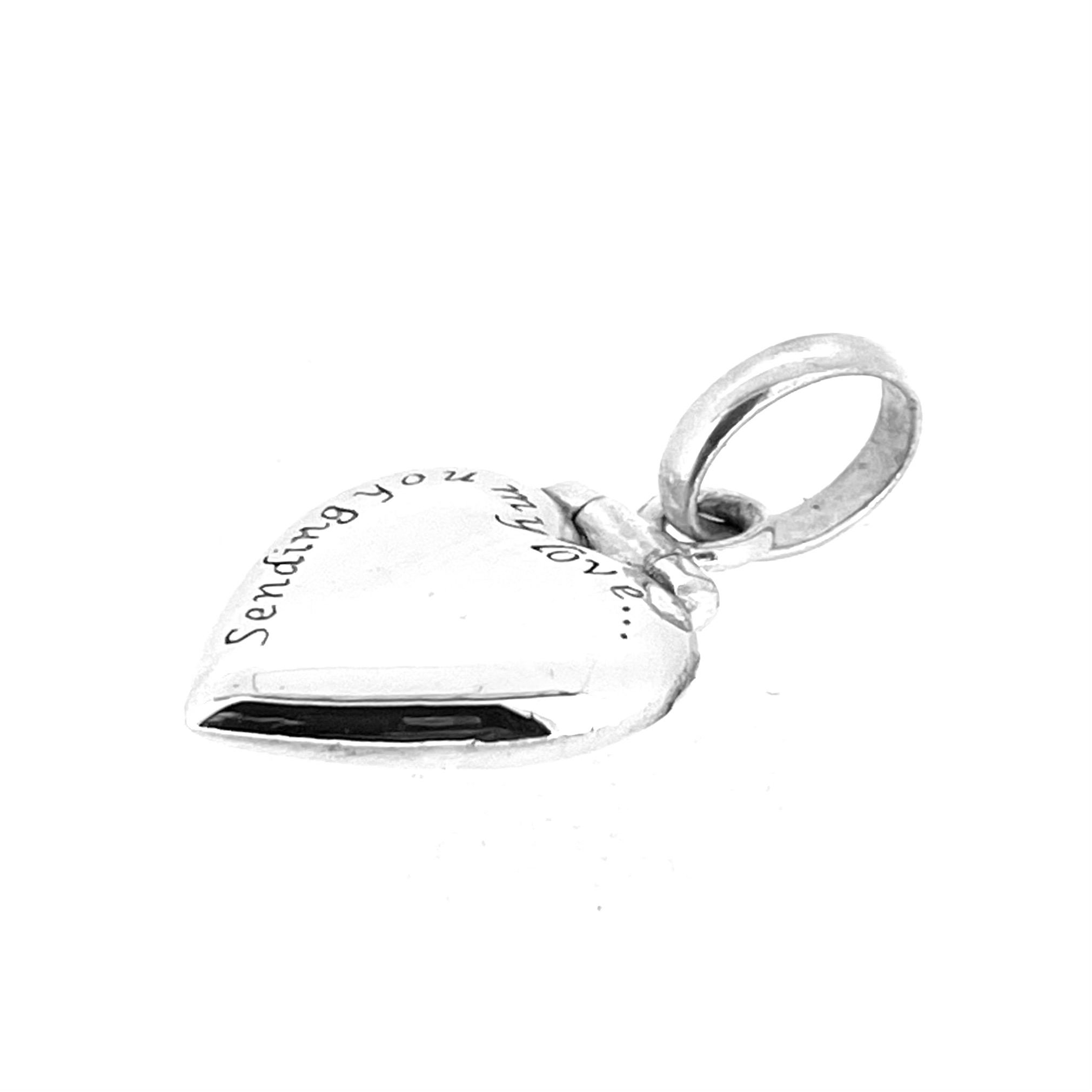 Sterling silver locket charm with engraved text