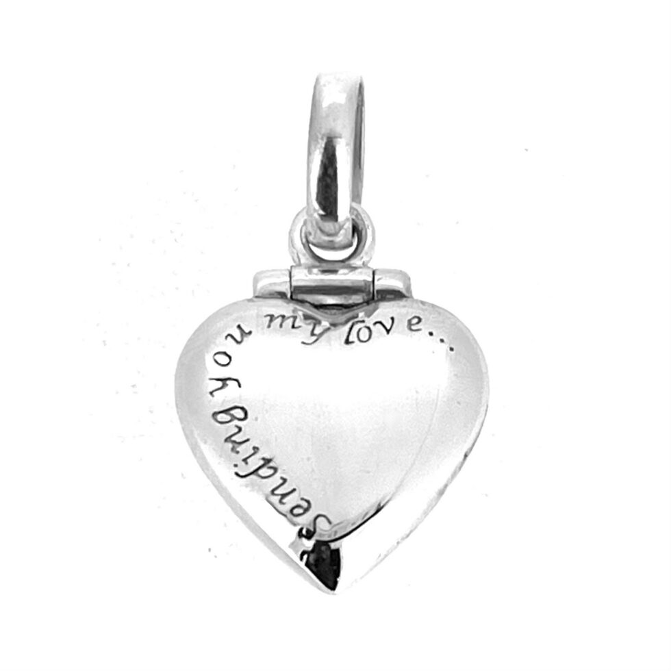 Sterling silver locket charm with engraved text