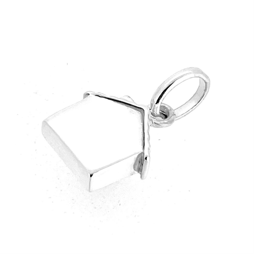 Side profile of sterling silver house charm 5mm thick