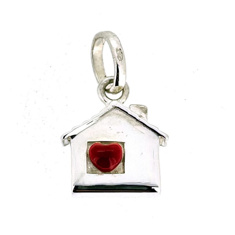 Links of London sterling silver house charm with red enamel heart