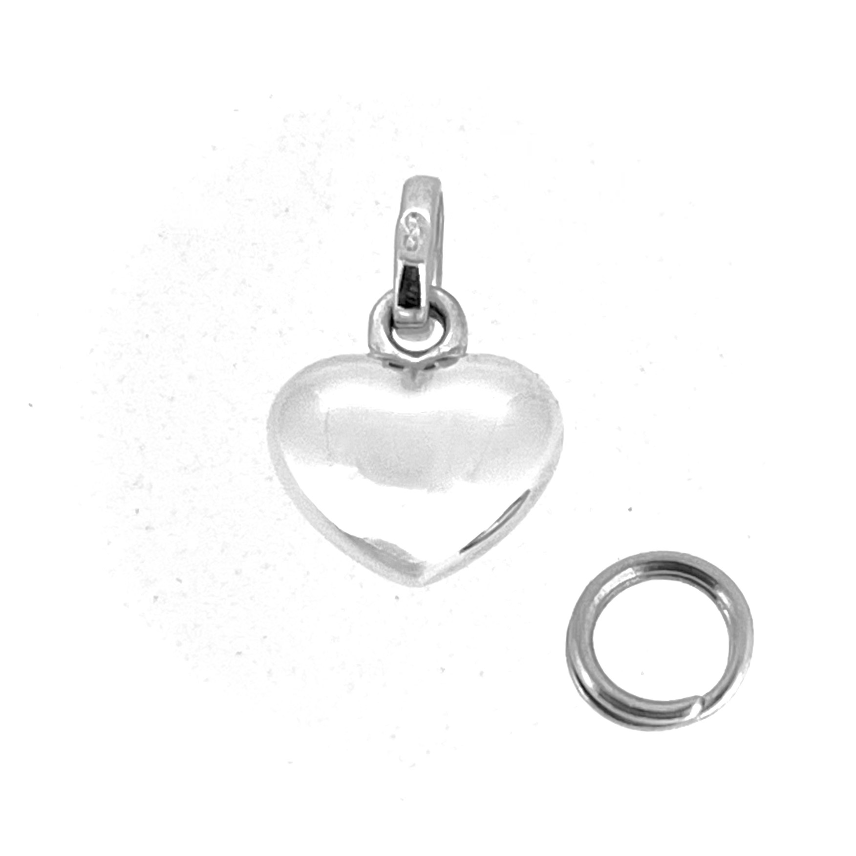 Mini puffed heart charm with oval bail detail