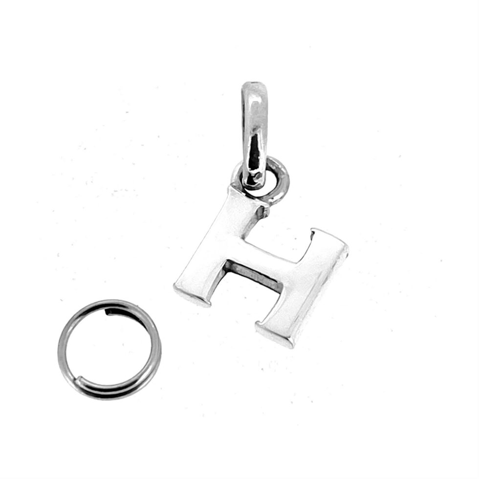 Sterling silver letter H charm with oval bail