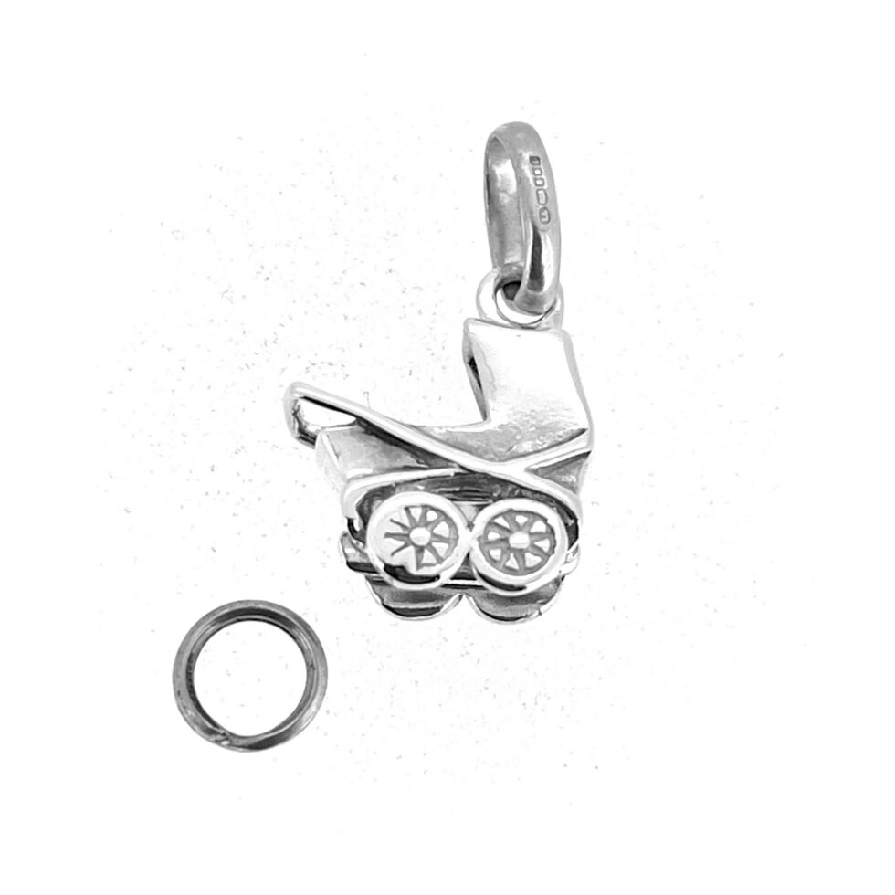 Sterling silver pram charm with split ring