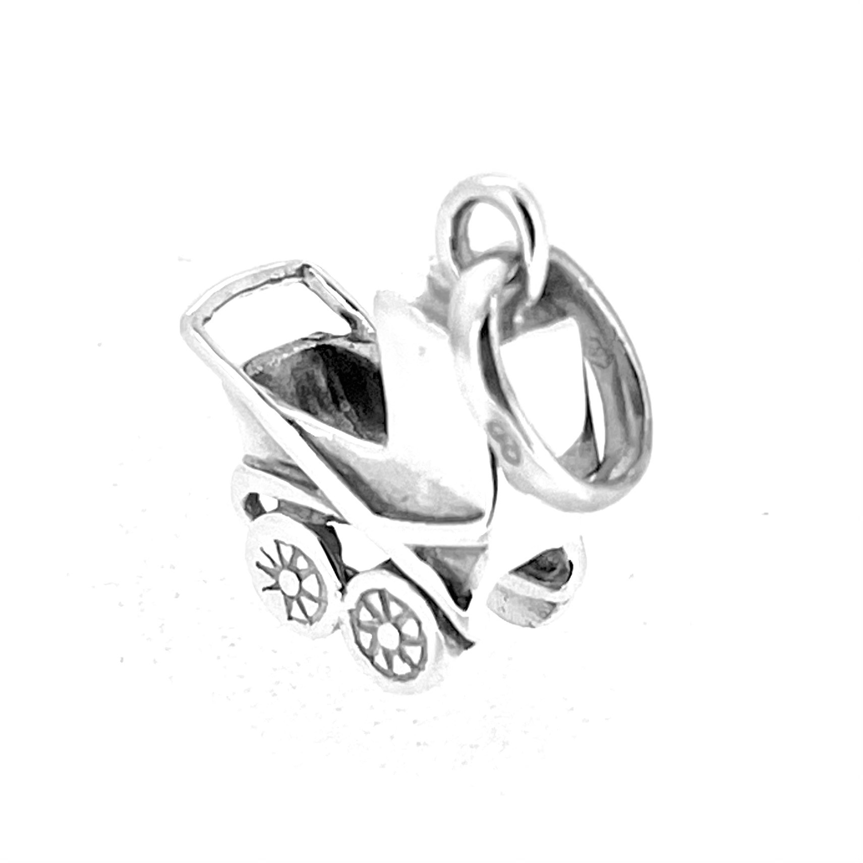 Polished silver pram charm