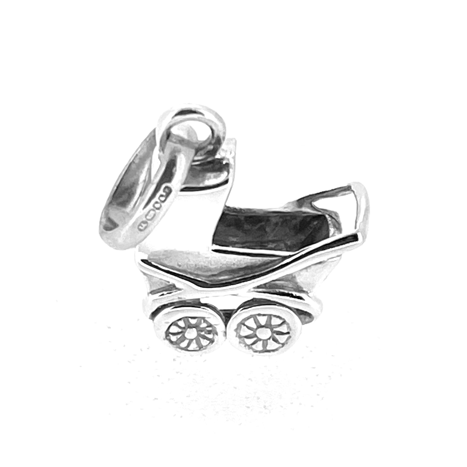 Compact silver birth themed charm