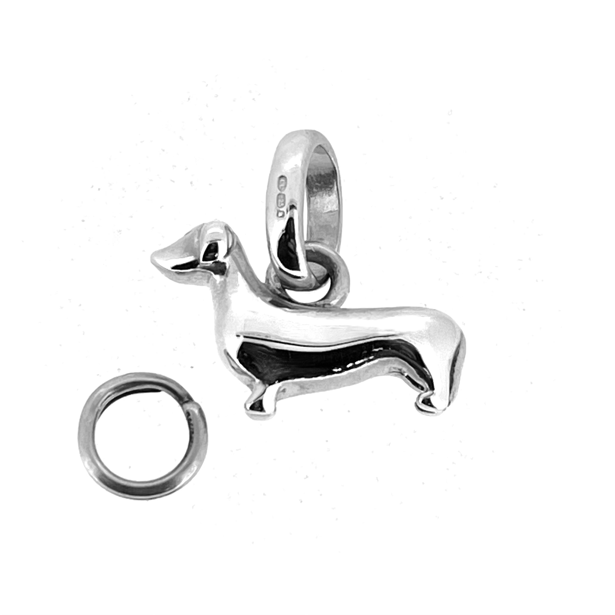 Sterling silver dachshund charm with split ring attached