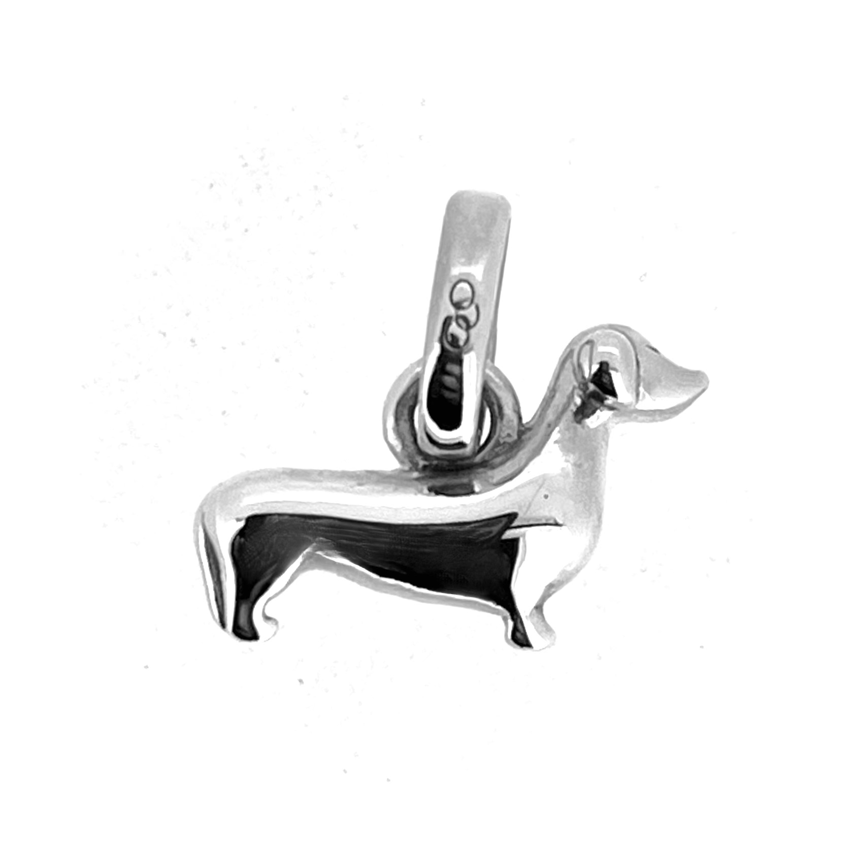 Sterling silver Smooth Coat Dachshund charm by Links of London front view