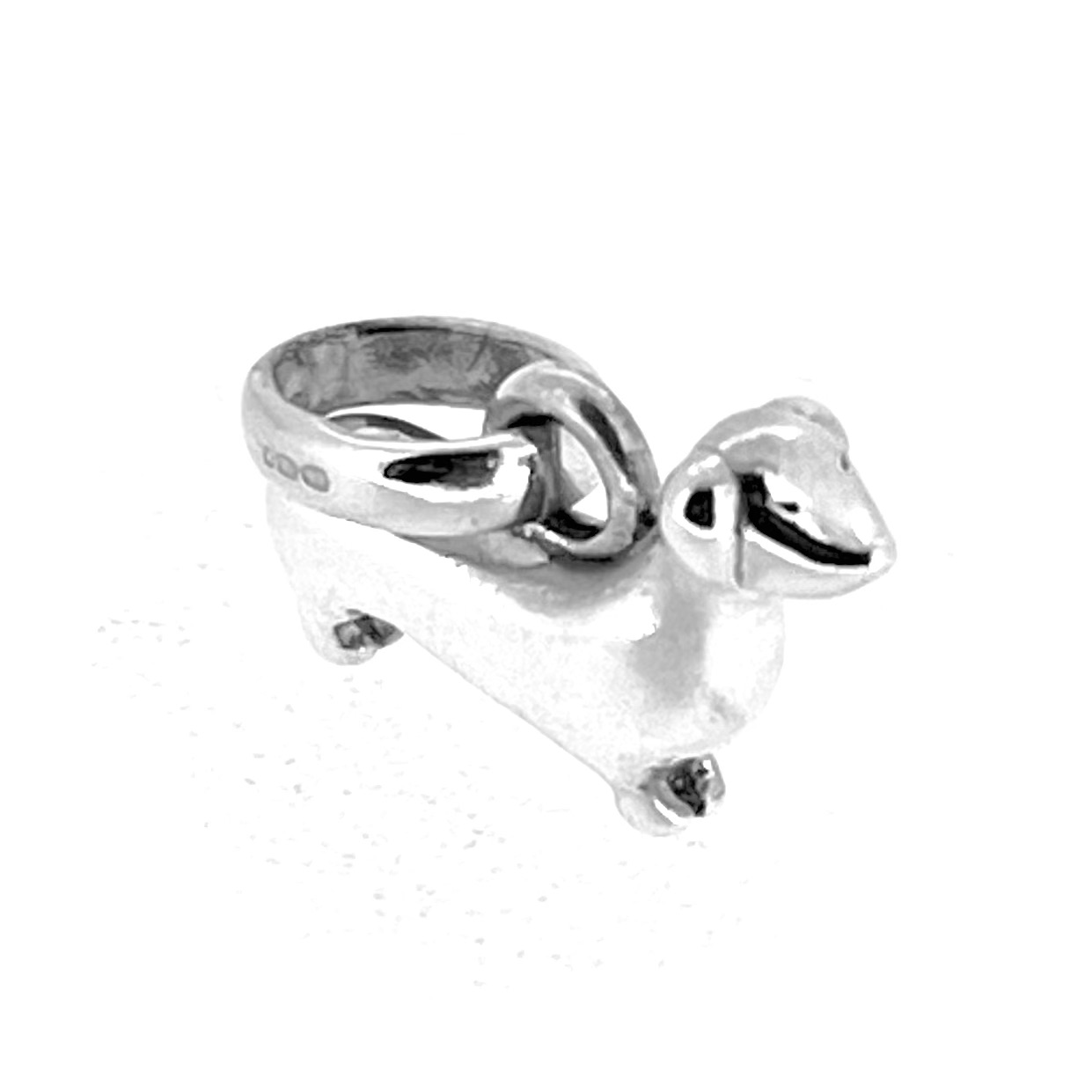 Polished sterling silver dachshund charm ready for bracelet wear