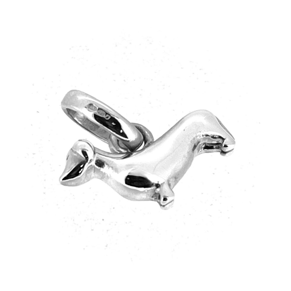 Rear profile of Smooth Coat Dachshund silver charm