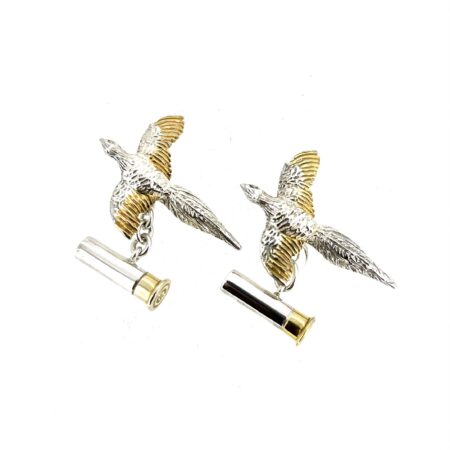 Pheasant in flight cufflinks with cartridge-style fittings
