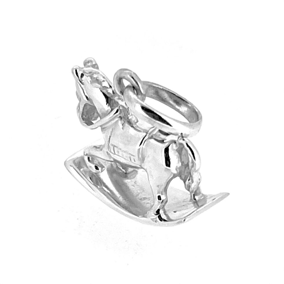 Three dimensional sterling silver rocking horse charm